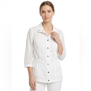 Chico's Collection White Eyelet Lightweight Jacket - Button Front
